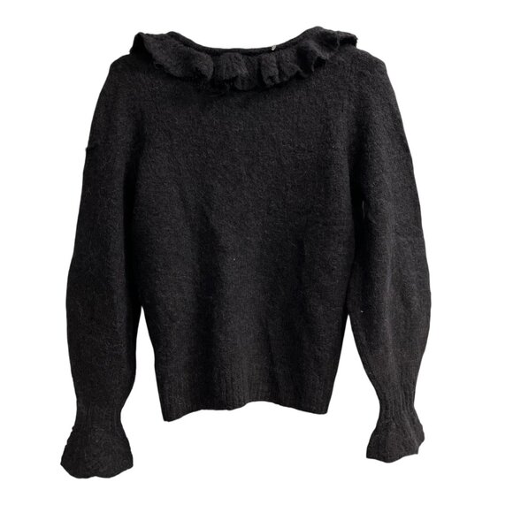 Boden Sweater Womens 6 Black Fluffy Frill Wool Blend V Neck Pullover Balloon Slv - Picture 3 of 12